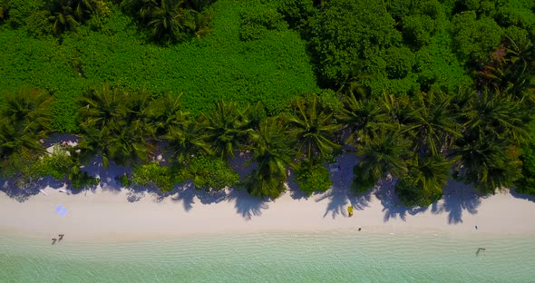 Tropical drone abstract shot of a summer white paradise sand beach and turquoise sea background