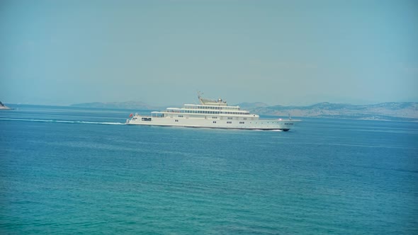 Holiday Vacation Sea Trip On Yacht. Scenery Seascape Tranquil Sea. Paradise Destination On Greek.