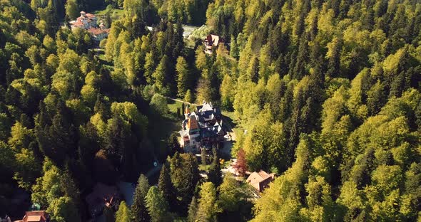 Pelisor Castle In The Romanian Forest Aerial