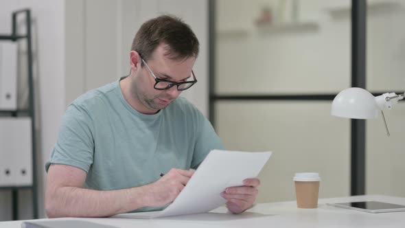 Young Man Reading Documents Office