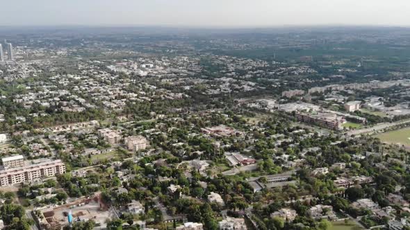 Aerial View Of Islamabad City In Pakistan. Slow Pedestal Down