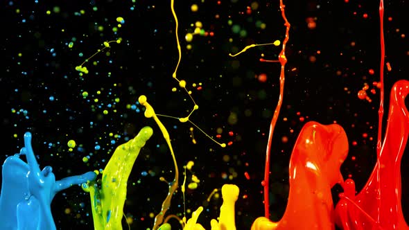Colorful Splashing Paint in Super Slow Motion. Shooted with High Speed Cinema Camera at 1000Fps