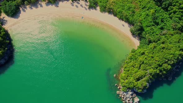 4K Aerial view of sandy beach and sea beautiful turquoise sea waves