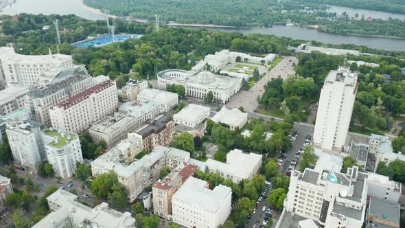 Aerial view of small old european town.