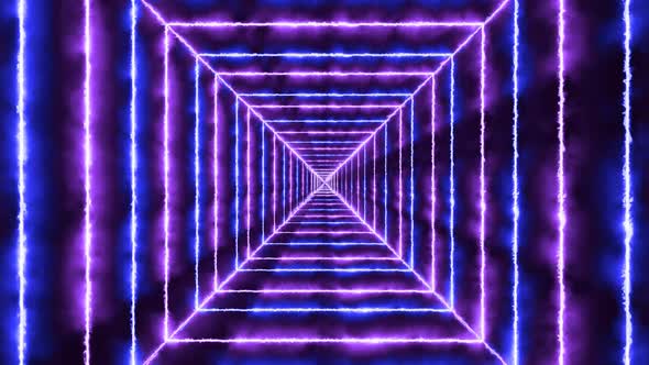 Blue Purple Fire Square Tunnel Animated Background