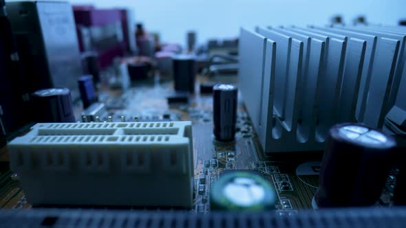 Capacitors Aluminum Heatsinks for Cooling Chips and Memory Slots on a Computer Motherboard