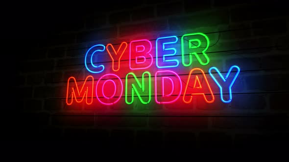 Cyber Monday neon on brick wall 3d alt