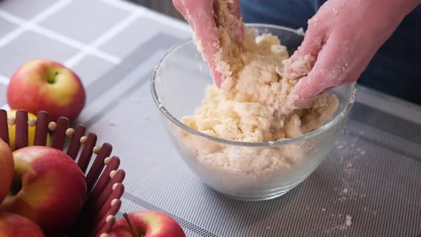 Apple Pie Preparation Series  Kneading and Mixing Flour in a Glass Bowl in Slow Motion