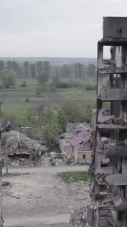 Vertical Video of a Destroyed House During the War in Ukraine