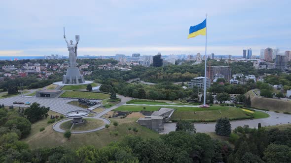 Kyiv - National Flag of Ukraine By Day. Aerial View. Kiev