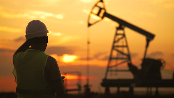 Silhouette Working Engineer Oil Rig