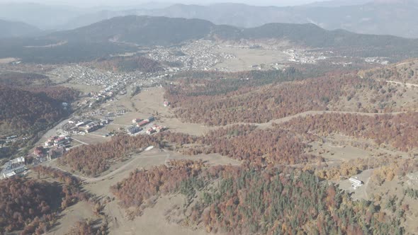 Aerial view of Ski resort Bakuriani. Georgia 2020 autumn