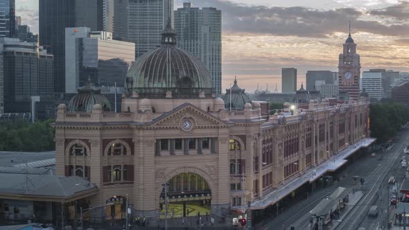 Timeslice of Melbourne Flinders Street Train Station.