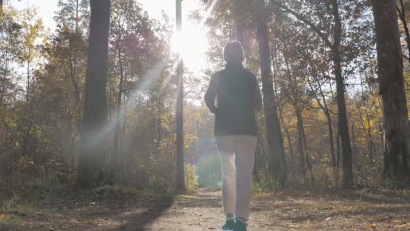 Runner Woman Running in Autumn Gold Forest