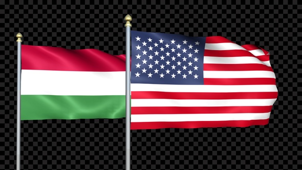 Hungary And United States Two Countries Flags Waving