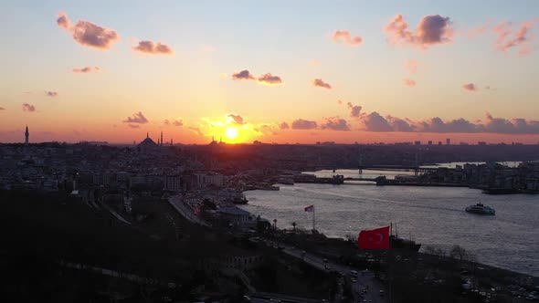 Istanbul City at Sunset and Golden Horn Bay