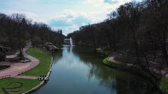 Landscape Lake with Fountain in the Park of Sophia Aerial View