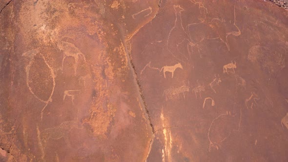 Pan Wideshot of Multiple Rock Paintings at Twyfelfontein, Nambia