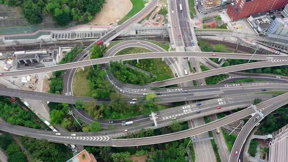 Top View of Hong Kong City Traffic