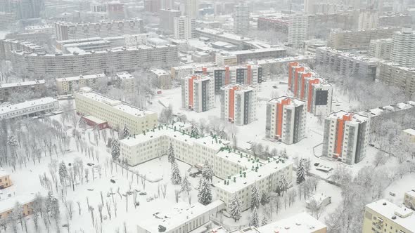 Snowcovered City Center of Minsk From a Height