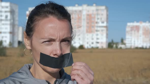 Woman Stop To Protest.