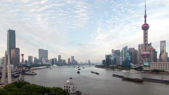 Timelapse Huangpu River Between Shanghai City Districts Timelapse