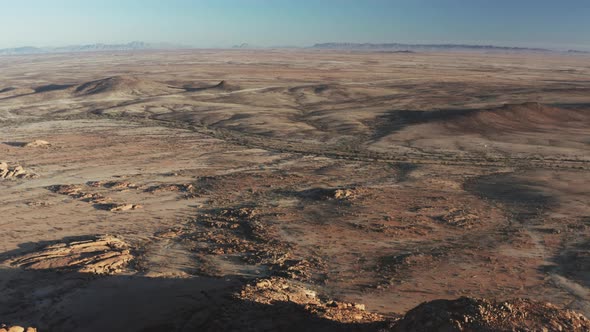 Wide shot aerial view of the Namibian Desert