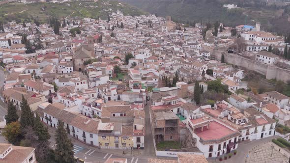 Aerial view of white buildings