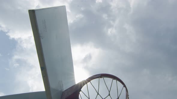 Slow Motion Shot Around a Basketball Hoop