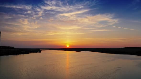 Sun Over Skyline. Countryside landscape under scenic colorful sky