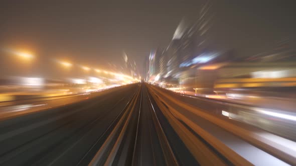 Railway Track Road Driving Through City Skyline Buildings