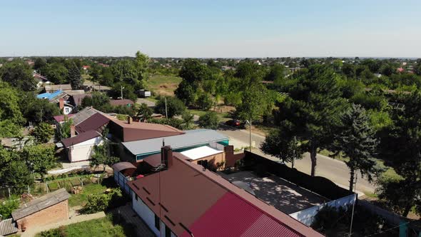 Aerial view of the yard in village.