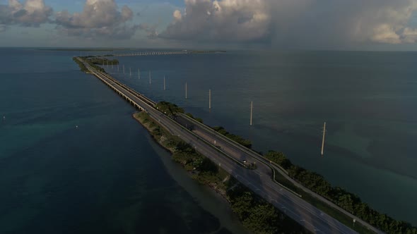 Aerial shot overlooking the overseas highway in the florida keys