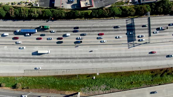 Aerial Top View of Highway with Vehicle Movement in Diamond Bar City, California, USA. alt