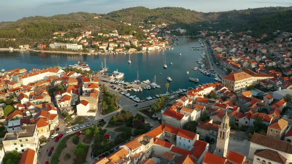 Aerial View of Vela Luka Town on Korcula Island Croatia