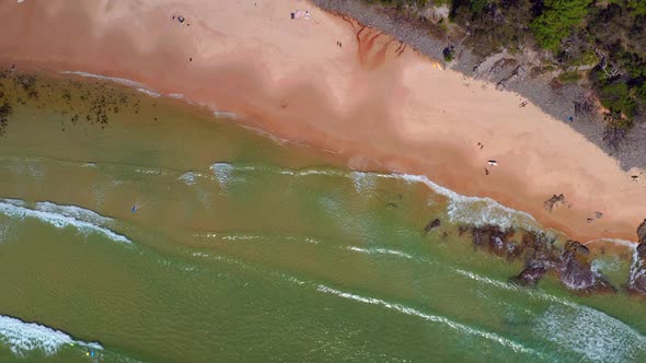 Rotating Over Pristine Beach In Noosa National Park Near Noosa Heads In Queensland, Australia. Aeria