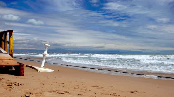 View of sea coastline damaged in Los arenales del sol, near Alicante city, Spain after a storm with