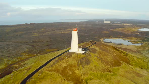 Reykjanesviti Lighthouse At The Tip Of Reykjanes Peninsula In Southwestern Iceland. aerial