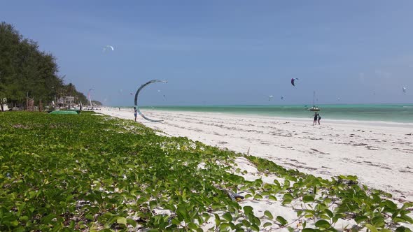 Kitesurfing Near the Shore of Zanzibar Tanzania