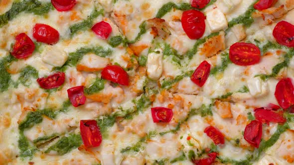 Closeup of Freshly Baked Pizza in Restaurant.