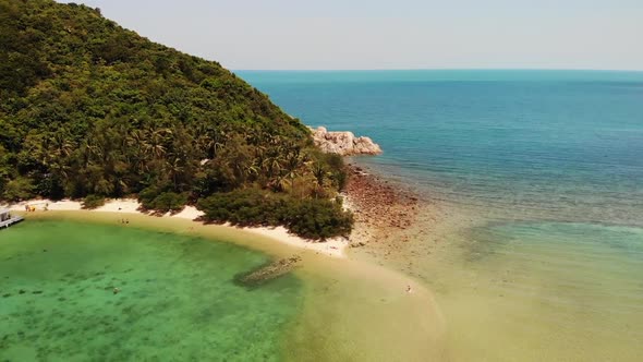 Aerial Drone View Small Koh Ma Island, Ko Phangan Thailand. Exotic Coast Panoramic Landscape, Mae