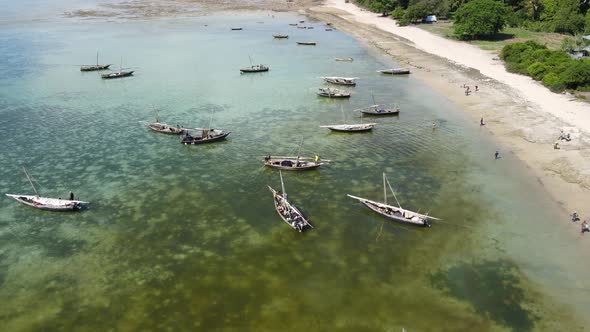 Boats in the Ocean Near the Coast of Zanzibar Tanzania Slow Motion