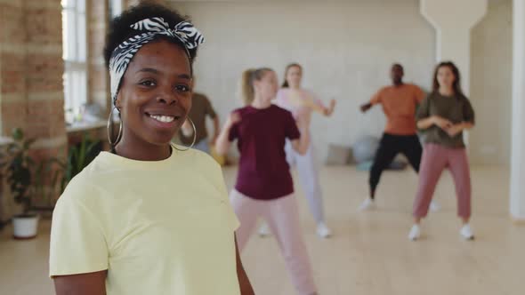 Portrait of Cheerful Afro-American Woman in Dance Class