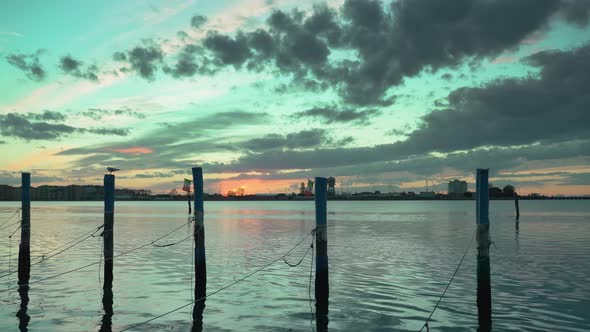 Sunset Above Calm Water of Venice Lagoon in Chioggia