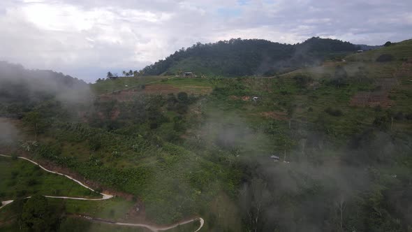 Aerial view morning fog cloud at Paya Terubong hill