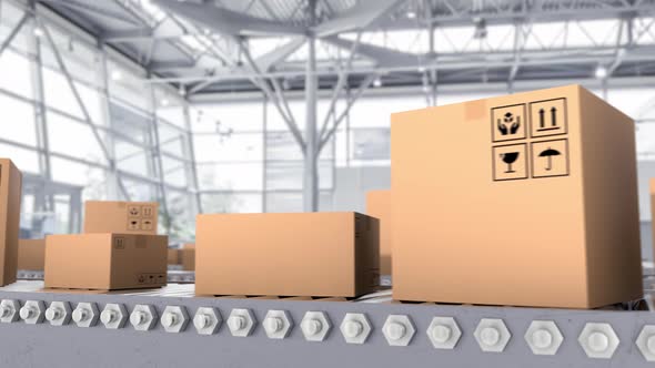 Logistics Warehouse with Transport Line and Transportation of the Carton Parcels alt