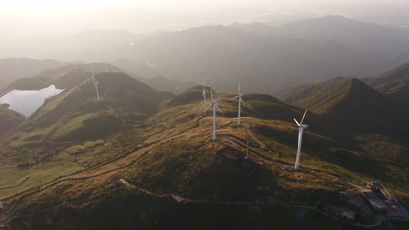 Wind Turbines in mountain during sunset