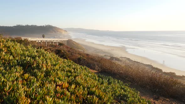 Bridge on Pacific Coast Highway Torrey Pines Beach Sunset California Road Trip