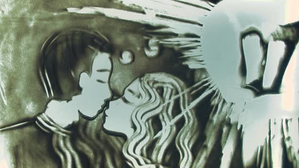 Close View Sand Animation Picture Depicts Couple in Love