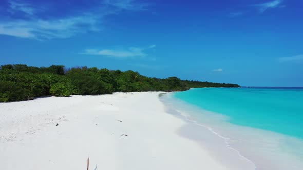 Aerial above seascape of beautiful shore beach adventure by shallow water and white sand background 